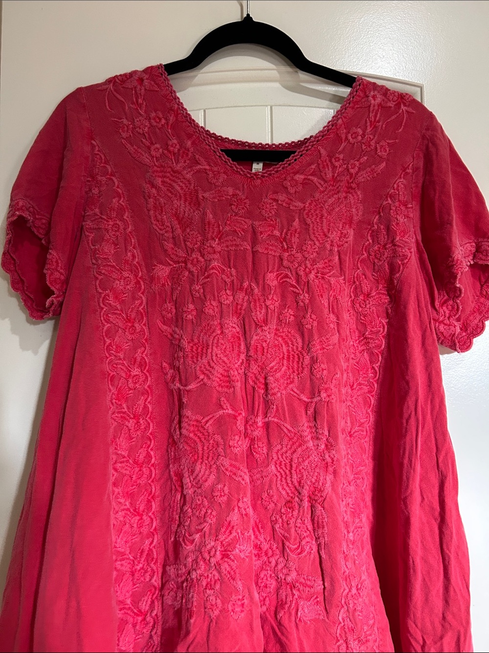 Soft Surroundings Coral Pink Embroidered Short-Sleeve Blouse